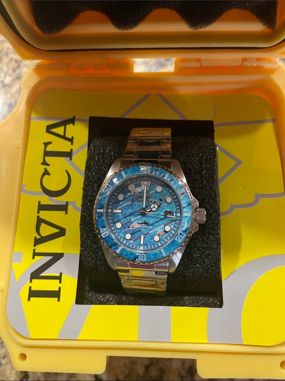 Invicta Pro Diver Visions Men’s Silver Bracelet Watch  Blue Dial and Blue Bezel